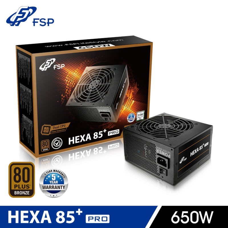 Fuente de alimentación para Pc FSP HEXA HEXA 85+ PRO 650W 80+ BRONZE Ventilador silencioso de 120mm